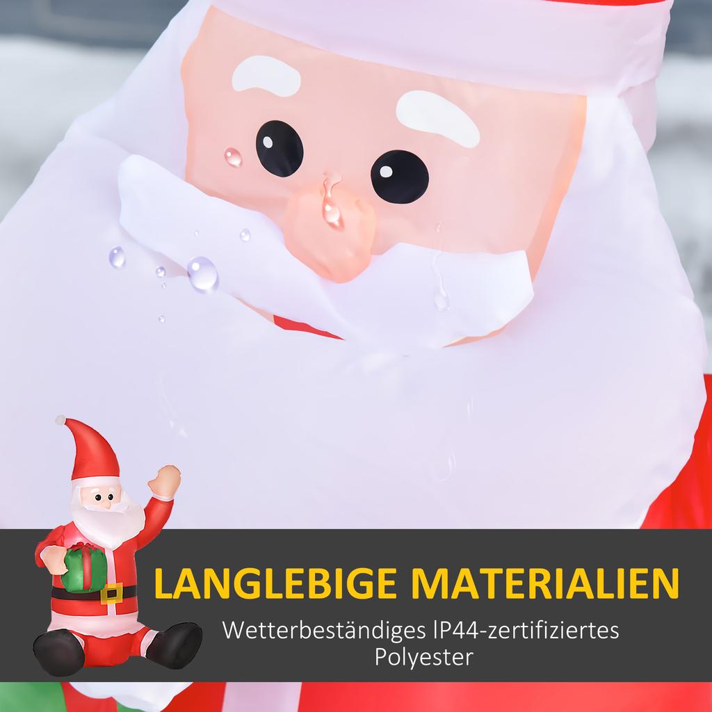 Santa Claus Christmas Decoration, 1.2 M, Self-inflating, LEDs, Incl. Blower, Red + White