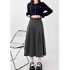 Gray Woolen Pleated Midi Skirt for Plus-Size Women - High-Waist Autumn Design
