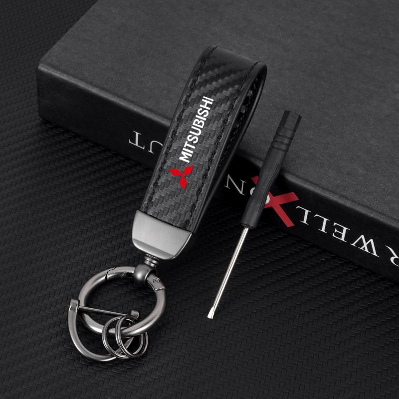 Modny skórzany brelok do kluczy z klamrą w kształcie podkowy Breloki do kluczy samochodowych dla Mitsubishi Pajero Sport Outlander ASX Lancer Eclipse Cross