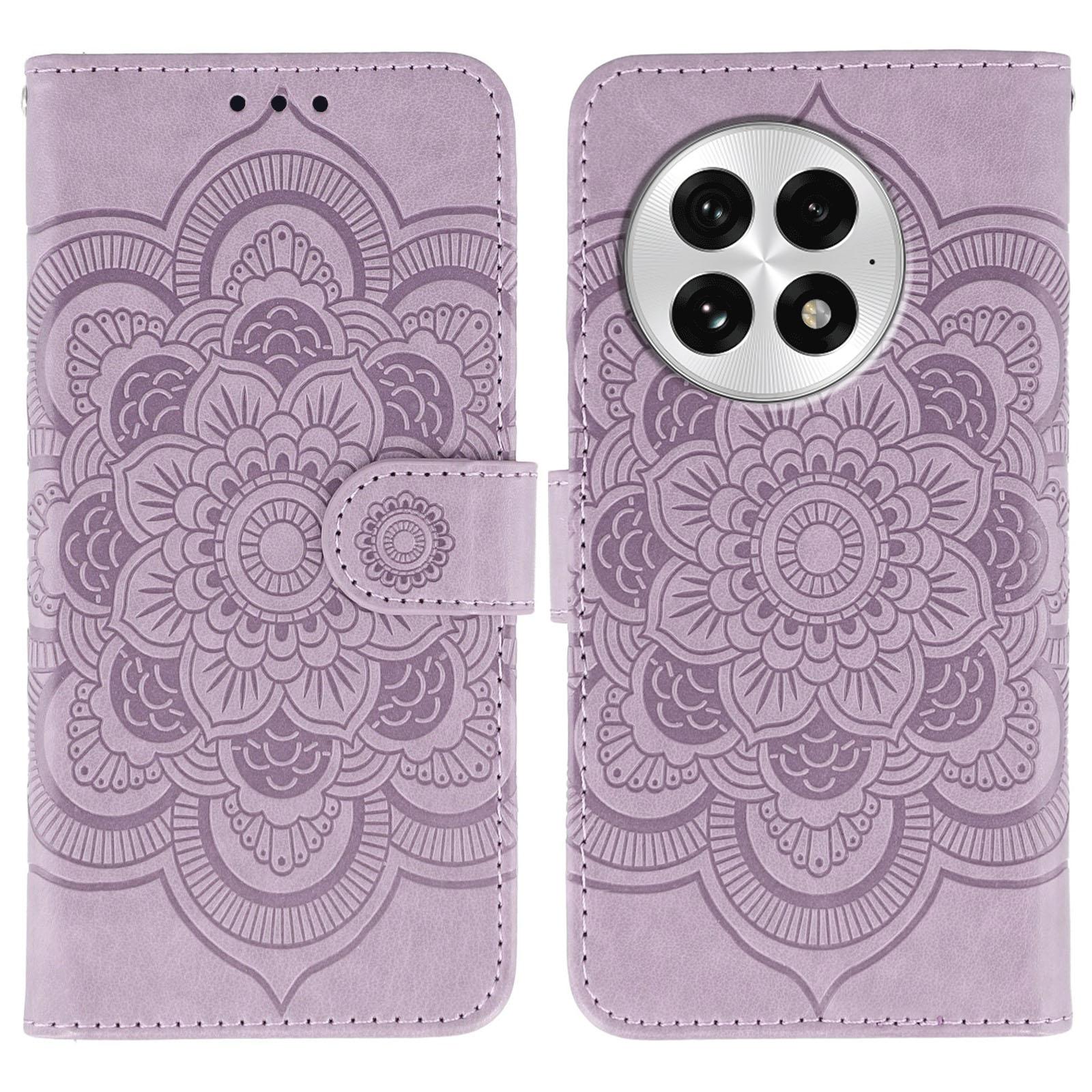

For OnePlus 13 Case PU Leather Mandala Imprinted Design Wallet Phone Cover Purple