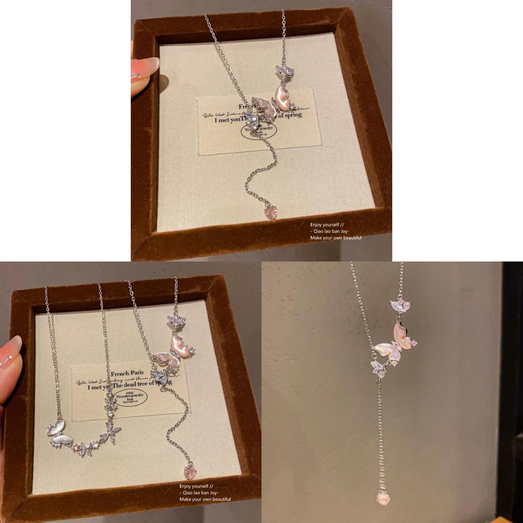 Halsband med hänge i rostfritt stål med djurmotiv, zirkonia och fjärilsdesign för kvinnor