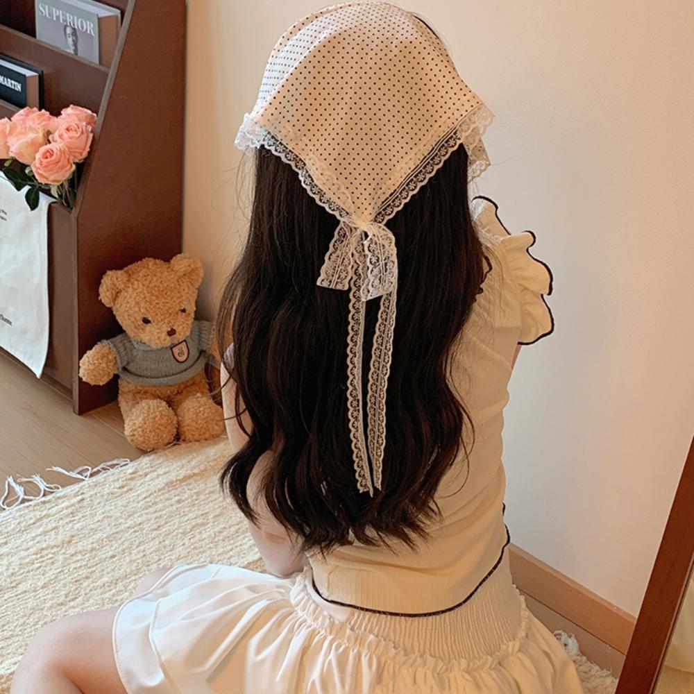 Summer Lace Triangle Headscarf Woman Polka Dot Lace Square Scarf Sweet Turban Cap Sunscreen Headwrap Hair Hoop Girl Court Bonnet