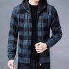Men Fall Winter Jacket Color Matching Plaid Print Knitted Hooded Zipper Closure