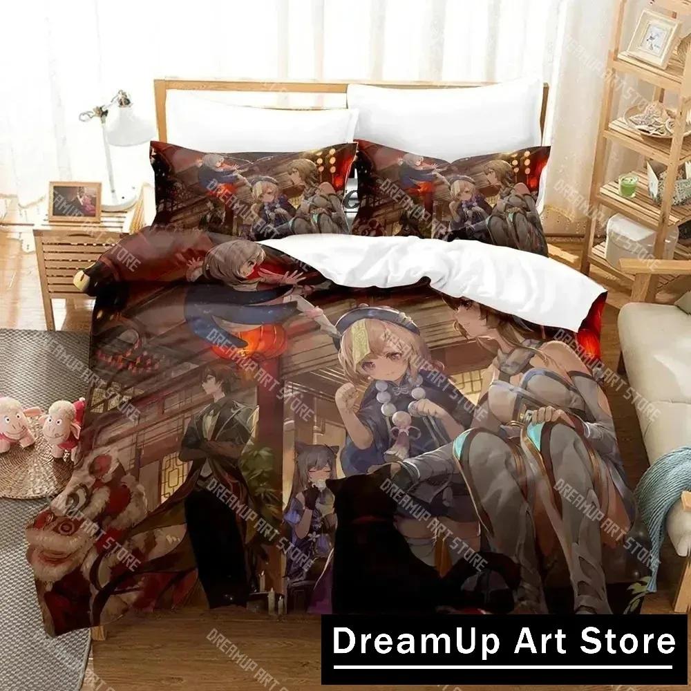 3D Anime Genshin Impact Arlecchino Bedding Set Duvet Cover Bed Set Quilt Cover Pillowcase Comforter King Queen Size Boys Adult