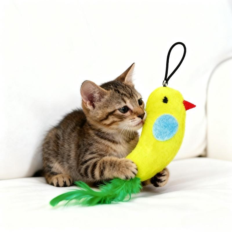 Interactive Cat Toy Simulation Bird Plush Sound Hanging Cat Toy Feather Bird Cat Chew Bite Plush Toys Cat Supplies