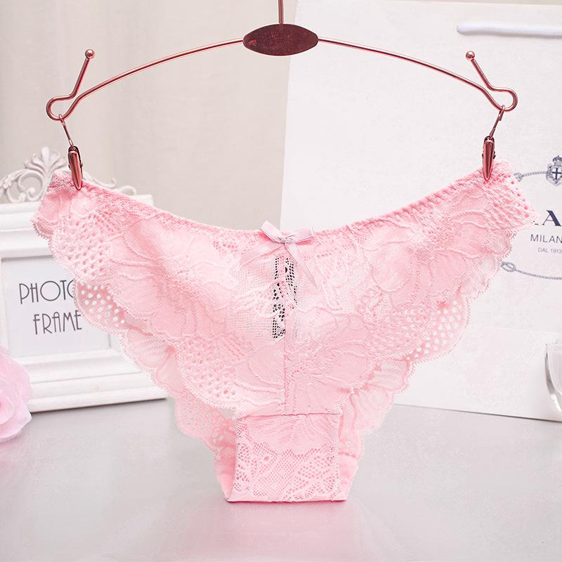Ladies' Sexy Seamless Briefs Hollow Lace Low Waist Triangle Panties Ruffled Edges Bow Underwear