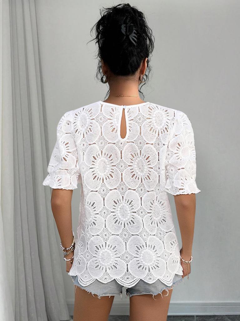 European & American Women's Casual Lace Puff Sleeve Top - Summer 2026 Collection