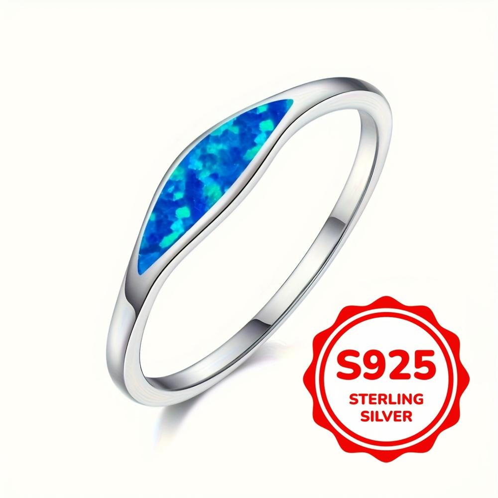 S925 Sterling Silver Engagement Rings for Women Blue Fire Opal Stone Ring Wedding Jewelry Valentine's Day Gift