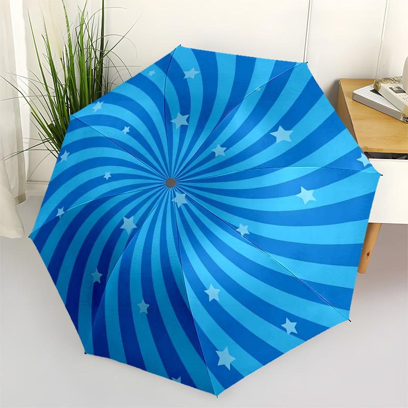 

1pc Blue Spiral Stars Pattern Umbrella with Plastic Handle,Vibrant Cartoon Pattern,Multi-functional UmbrellaPT200