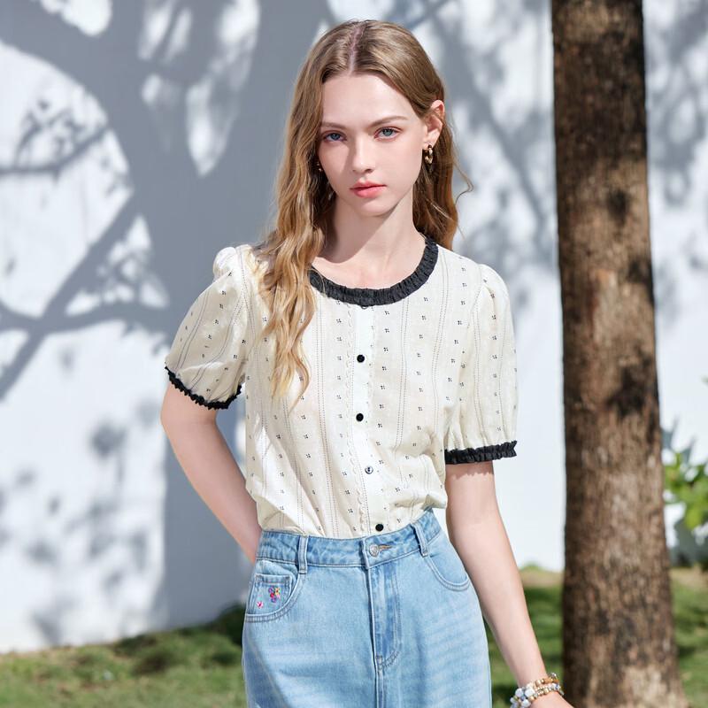 Betu Women's Ruffle Trim Printed Cotton Blouse