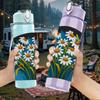 1PC Daisy Flower Window Frame Print 750ml Color Plastic Sports Water Bottle Leakproof Flip Straw Lid Suitable for Sports Office Home Use