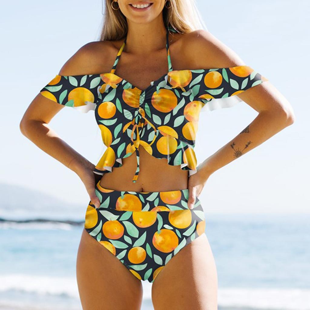 Dames volangkant hengende hals sexy splitt høy midje bikini badedrakt