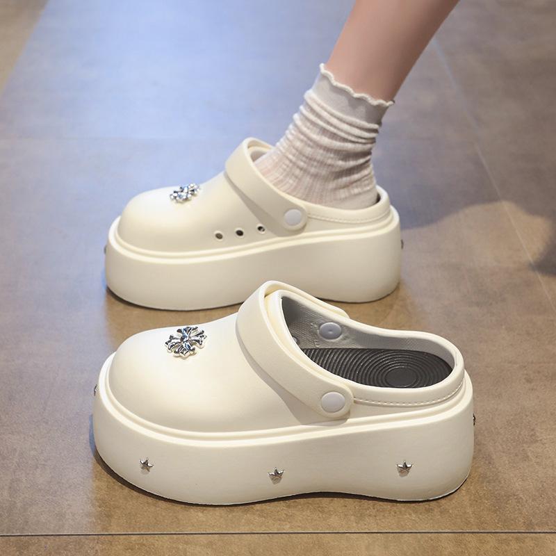 2025 Damen Niet Peep-Toe Dicksohlige Höhenvergrößernde Rutschfeste Mango Zehen Halbschuhe für Frühling/Sommer