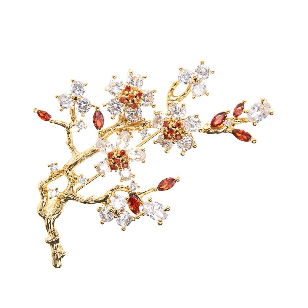Elegant Plum Blossom Flower Cubic Zirconia Brooches Pin Lady Scarf Buckle Wedding Jewelry Accessory for Women HR04091