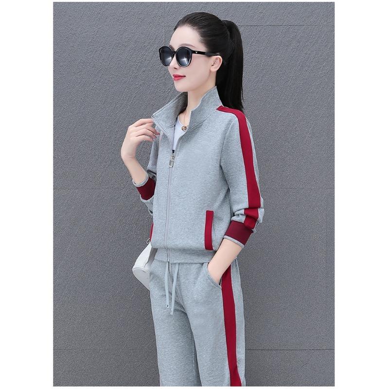 Completo Sportivo Casual Semplice alla Moda da Donna Primavera Autunno Cardigan con Zip Tuta Pantaloni Due Pezzi