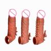 Men's Vibrating Crystal Sheath: Extended, Thickened Penis Ring with Essence, Granules, and Wolf Tooth Design