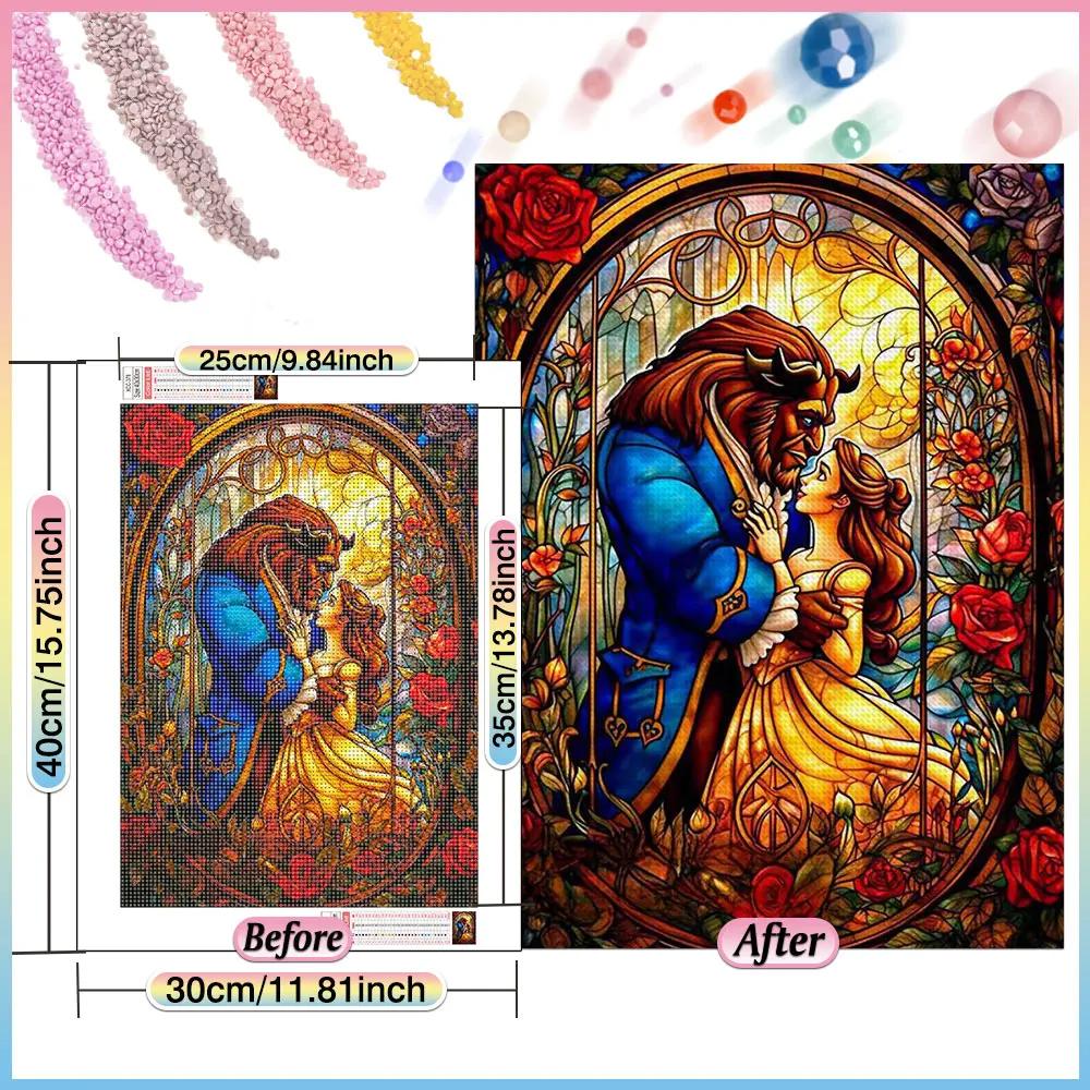 Pictură cu diamante Disney Frumoasa și Bestia Diamante Rotunde Complete Mozaic Diamant Decor Acasă Mozaic Diamant Pătrat&Rotund Complet Broderie Cusătură Cruce