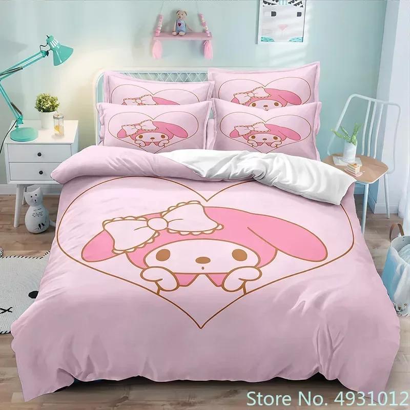 Cute Melody Rabbit Bedding Set Pillowcase Anime Bedclothes Cartoon 3D Printed Kids Adult Boys Quilt Duvet Cover Children Gift