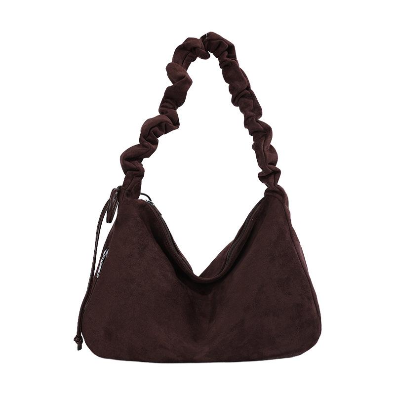 Korean retro single shoulder bag for women, lazy style, deerskin fleece drawstring shoulder strap, crossbody bag, large capacity underarm commuter bag