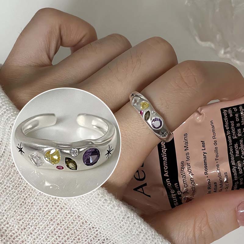 Fashion Colorful Zircon Heart Open Rings for Women Girl Vintage Crystal Star Adjustable Finger Rings Wedding Party Jewelry