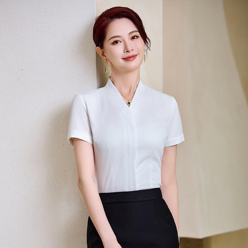 TELUOMAN Women s V-Neck Short Sleeve Professional Work Shirt XL