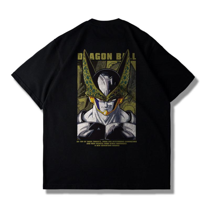 The Anime Dragon Ball Collaboration Black Goku Shortsleeved Tshirt for Men and Women in Loose Black and White for Summer
