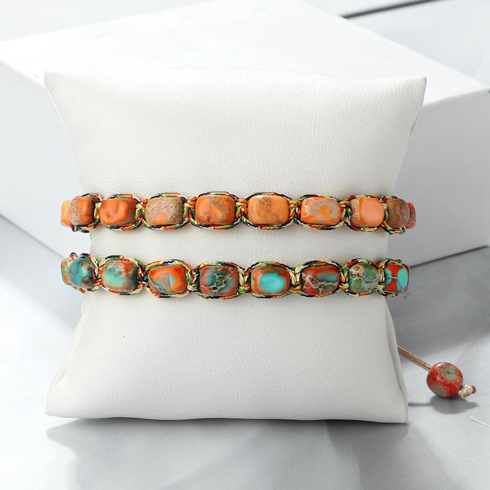 HS105 Handmade Stone Bracelet Jewelry Braided Charm Gemstone Sea Sediment Jasper Beaded Bracelet for Couple Best Friend Bracelet