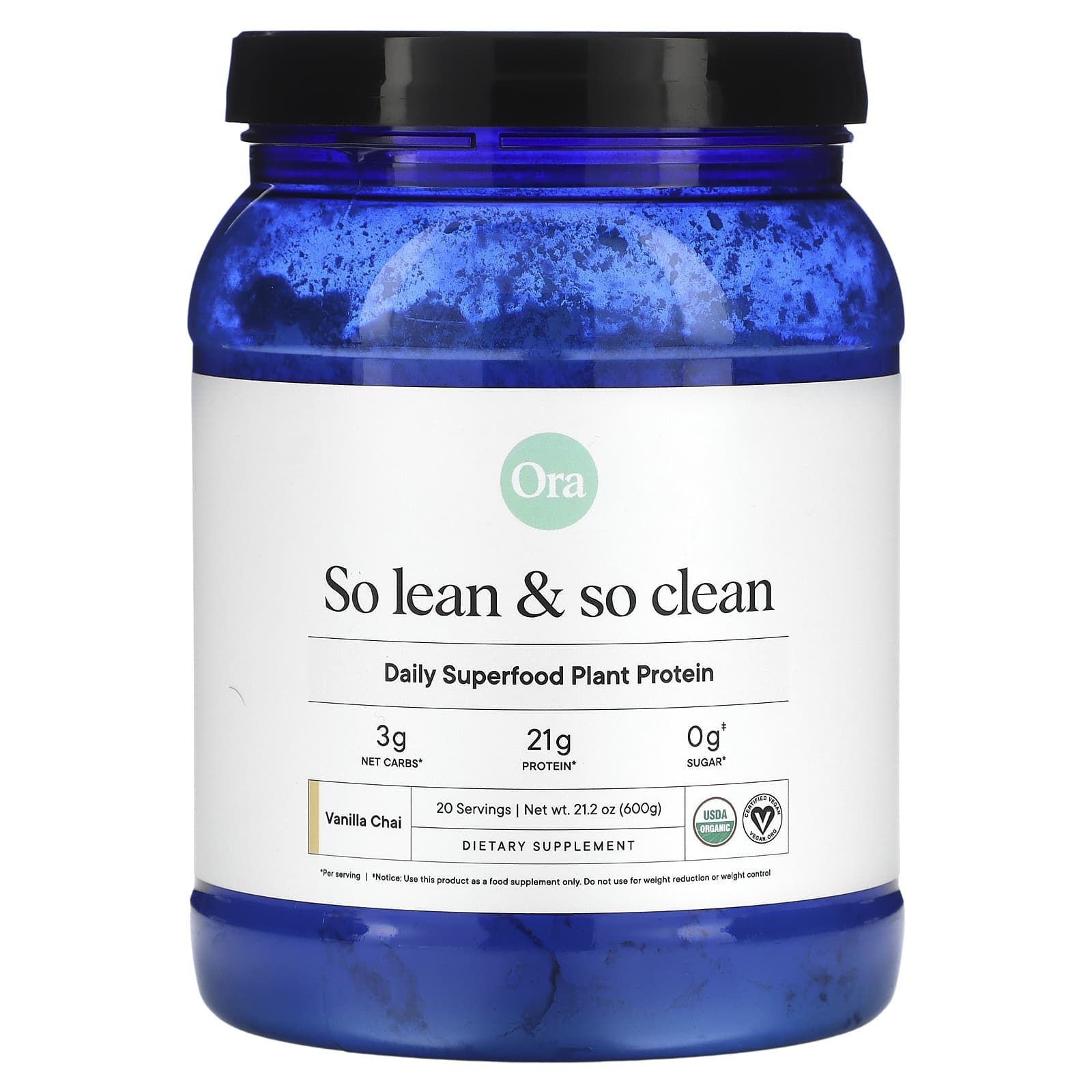 

Ora, So Lean & So Clean, Daily Superfood Plant Protein, Vanilla Chai, 21.2 oz (600 g)