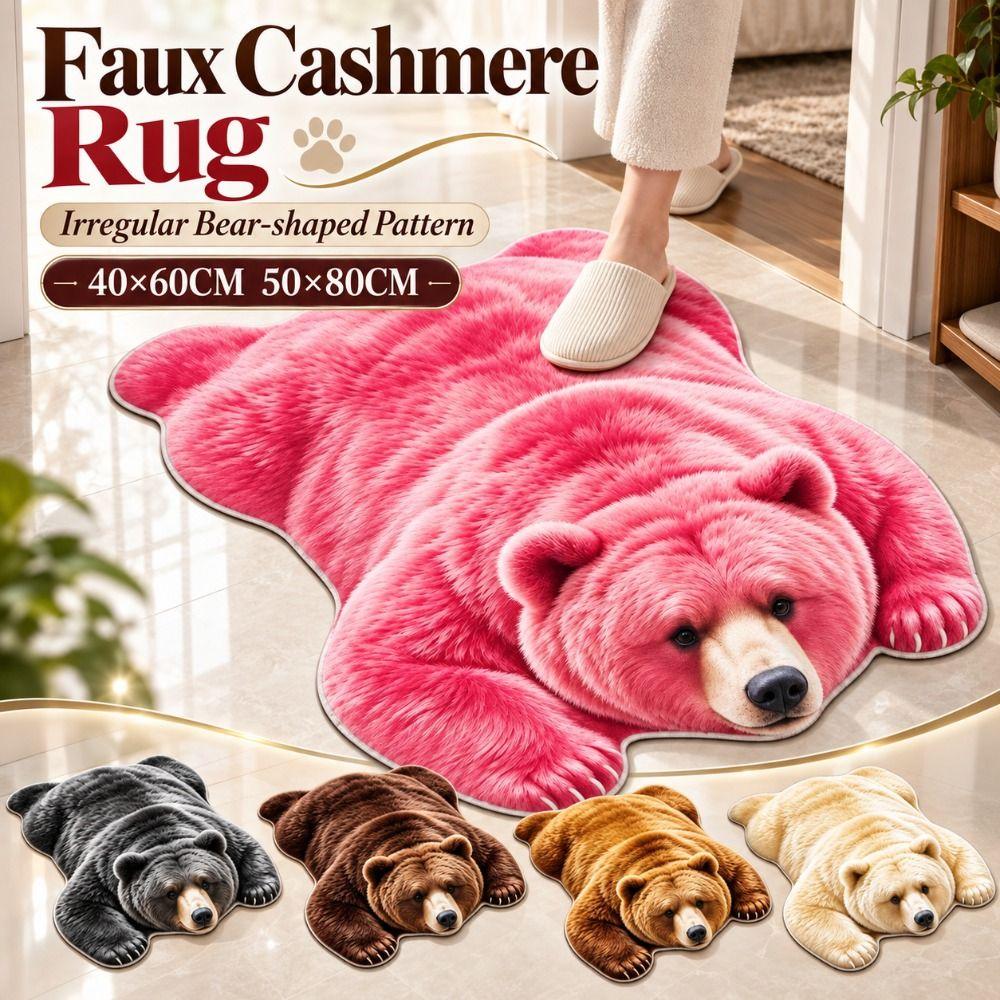 Faux Cashmere Animal Shaped Floor Mat Lifelike Bear Pattern Carpet Bear Shape Area Rug Livingroom