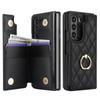 Fold7 Ring+bracket Phone Case for Samsung Galaxy Z fold 7 6 5 4 3 Double Buckle Card Holder Wallet Diamond Grid Pu Leather Cover