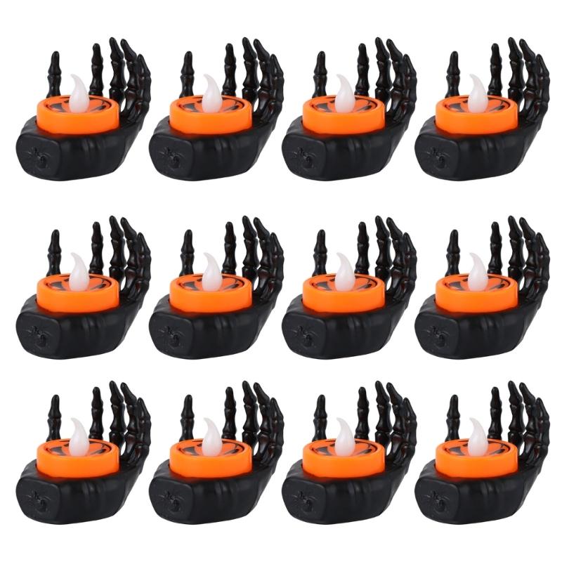

12PCS Skeleton Hand LED Lamp Skeleton Hand Candle Tealight Party Decoration Night Light for Bedroom Window Display чорний