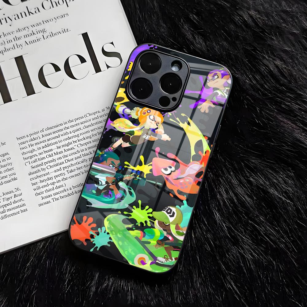

S-Splatoon Game Phone Case For IPhone 17 Air 16 E Pro Max 15 14 13 Mini 12 Pro 11 Max Plus Black Glass Cover iPhone XS Max