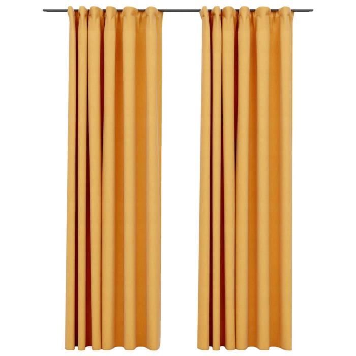 VidaXL Blackout Curtains Linen Look and Hooks 2 Pcs Yellow 140x225cm
