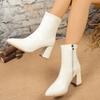 Fashion Women Pointed Toe Block Heel Booties Skinny Boots High Heel 2025 New Spring and Autumn French Style