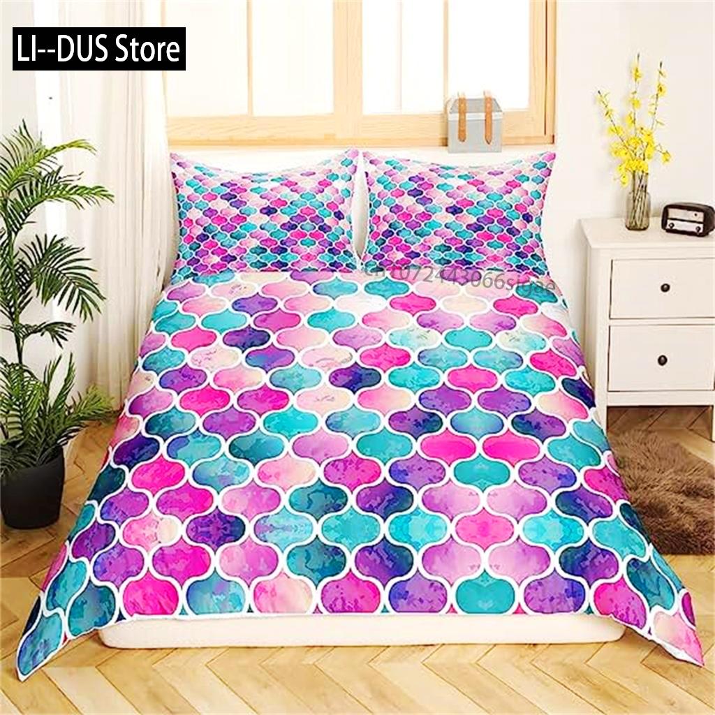

Comforter Fish Scales Pink Mermaid Scales Colorful Bedding Sets Microfiber For Girls Gifts Bedding Set Decoration Comforter (quilt)-EU Single(135*200cm)3pcs