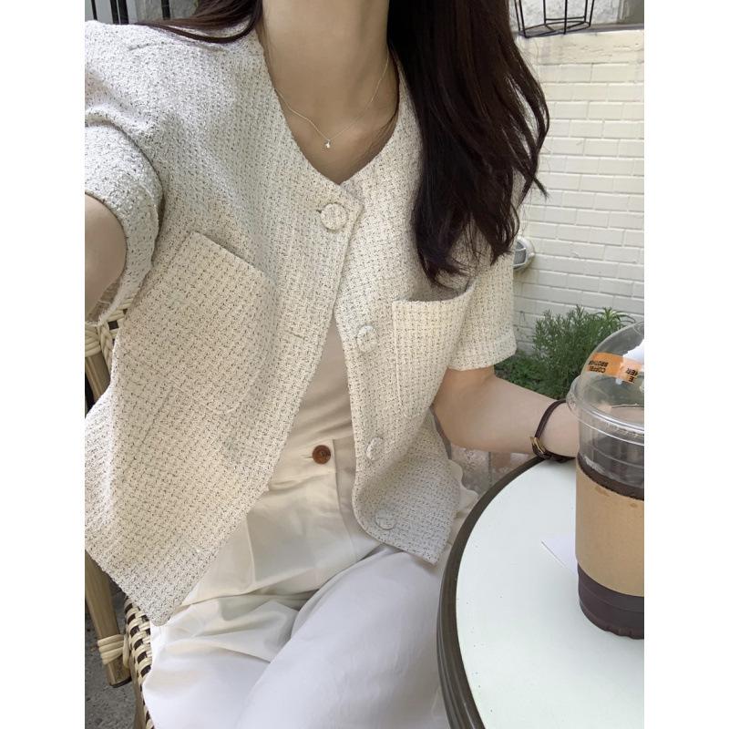 Slimming French Style Short-Sleeved Cardigan: Versatile & Elegant One Size кремовый