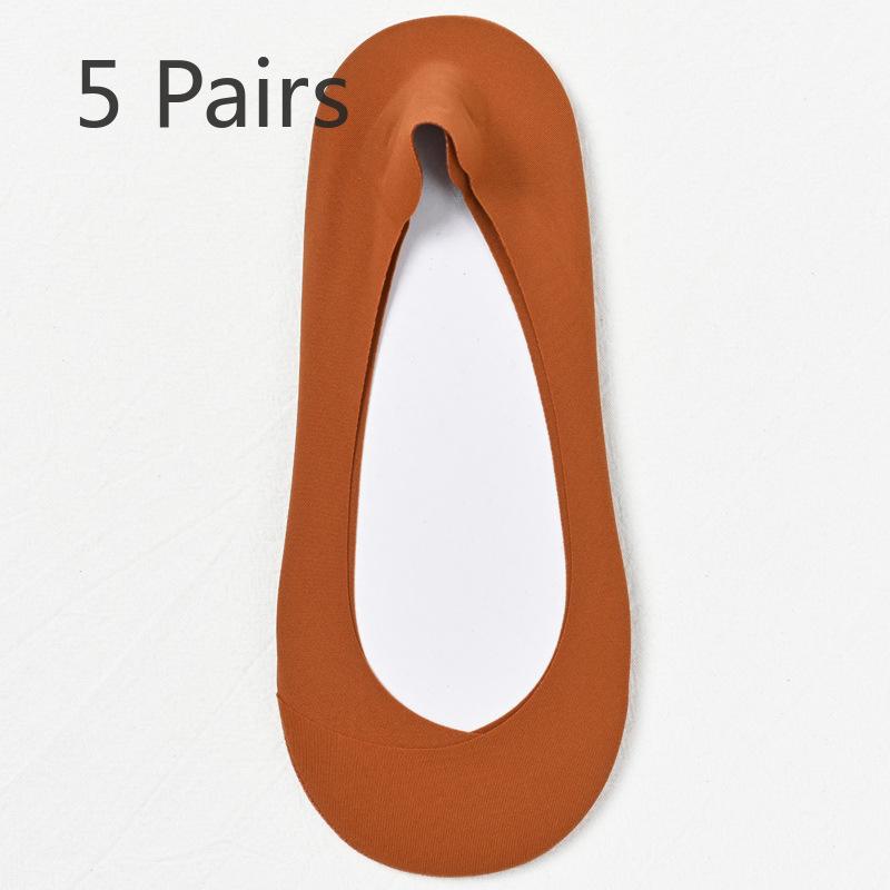 

5 пар летних носков для девочек, новый стиль, тонкий ледовый шелк, неглубокий носок, невидимый силиконовый, нескользящий, лодочка 5 Pairs