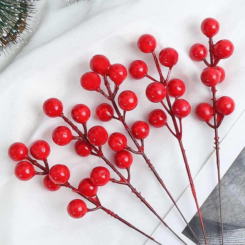7 Head Artificial Red Berries Stems Christmas Fake Holly Berry Flowers for Xmas Tree Ornaments DIY Wreath Party Decor Wholesale
