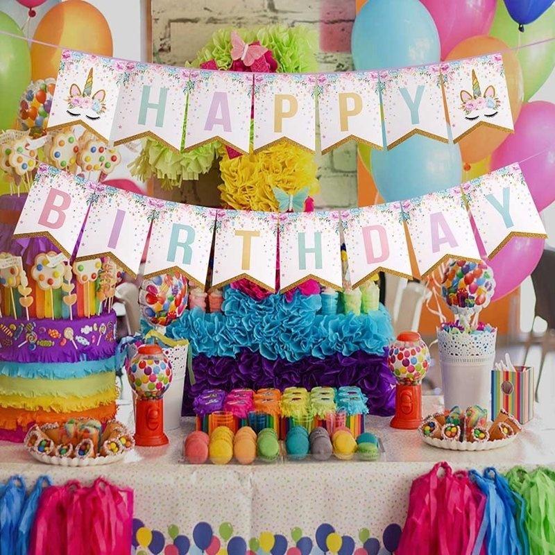 Happy Birthday" Letters Banner Garland Glittering Paper Flag Kids Birthday Party Decor
