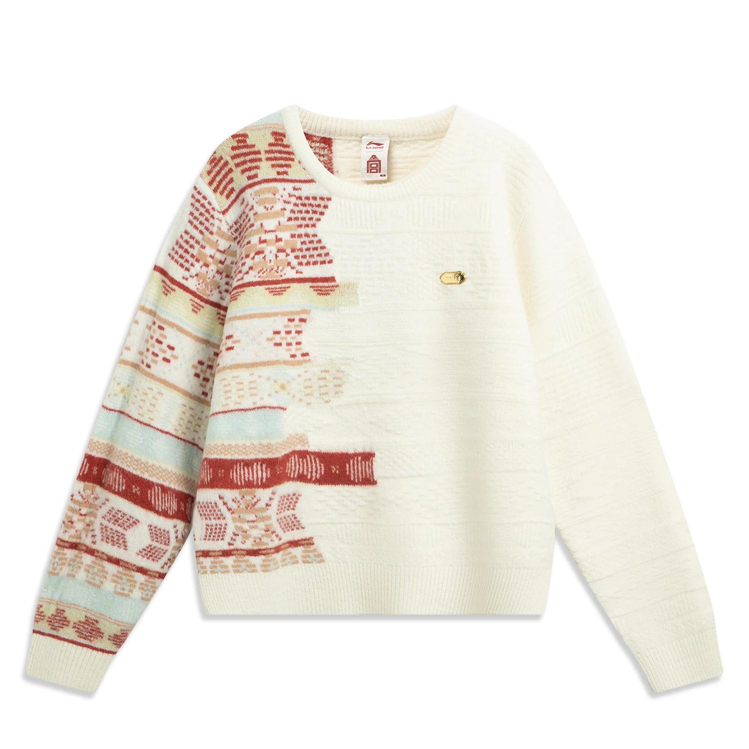 

Li Ning Серия китайской культуры Пуловер с круглым вырезом С принтом Свободный Повседневный Вязаный свитер Женский свитер AMBV390-5 S