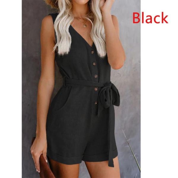 Sommer Damen Casual Schleife Jumpsuit V-Ausschnitt Tanktop Shorts Mode Damen Sommerbekleidung mit Taschen Overalls Reine Farbe Jumpsuit für Damen