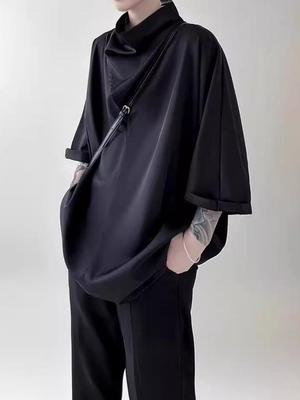 Men's Trendy Japanese Yamamoto-Style Cowl Neck Plus Size Ice Silk T-Shirt