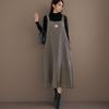 New Arrivals Open Run Women Check Pattern Suspender Long Dress Big Size Autumn  