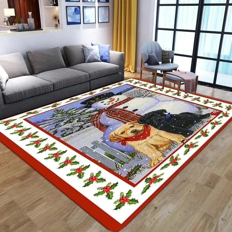 Kerst Groot Tapijt Kerstman Sneeuwpop voor Woonkamer Mat Kamer Decor Sofa Tafel Groot Slaapkamer Bedzijde Voet Rood Kussen Decoratie Kleed