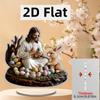 Osterhase Ornament 2D Flach Acryl Tischdekoration Jesus und Hase Bunte Eier Ornament mit Sockel für Zuhause Osterparty