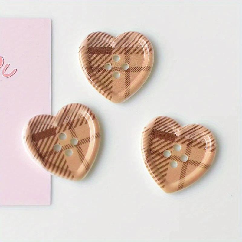 10/20/30pcs Cute Plaid Heart Shaped Button Coat Cardigan DIY Sewing Decoration Women's Clothing Sewing Accessories