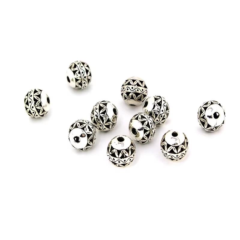 10 Piezas 10mm Plata Antigua Tibetana Metal Espaciador Perlas Bola Redonda Hueca Sueltas Para Fabricación de Joyería Pulsera DIY Collar
