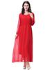 Women's Chiffon Lace Maxi Dress with Round Neck and Long Sleeves, TH923