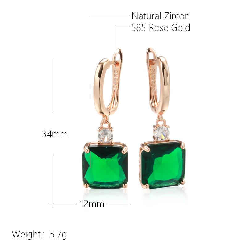 Square Green Stone Long Dangle Earrings For Women  Rose Gold Color With Natural Zircon Accessories Daily Jewelry