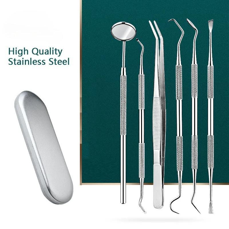 Stainless Steel Dental Tools Mouth Mirror Probe Tartar Protector Tartar Tools Dentist Tool Set With iron box Family travel